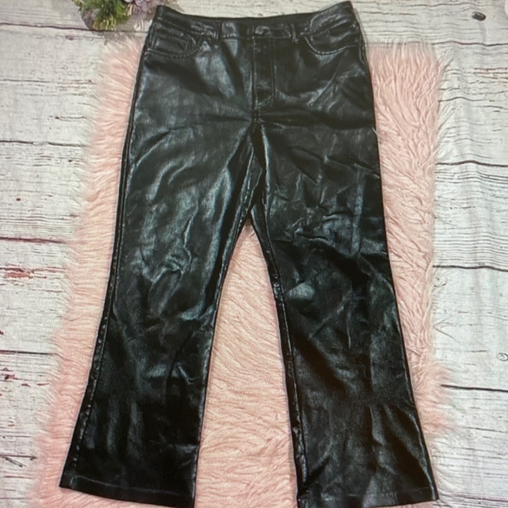 Aritzia Black Faux Leather Wide-Leg Jeans